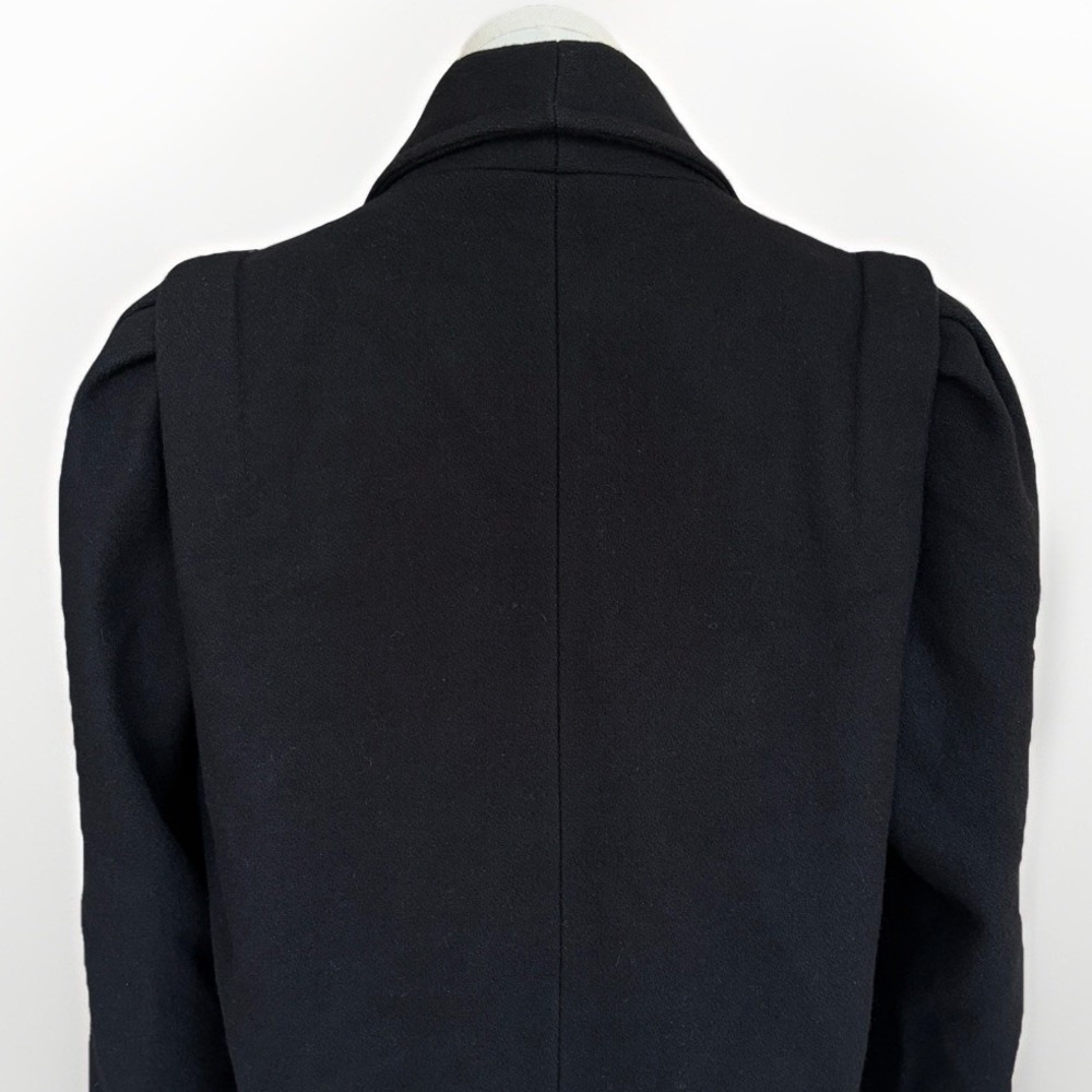 Vintage Womens Long Double Breasted Wool Coat Size L Black Trench Peacoat Shawl - Picture 9 of 16